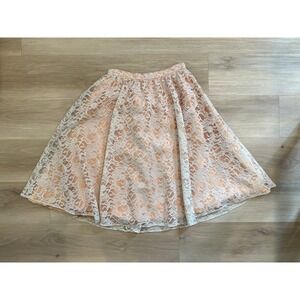 Vintage Robin Jordan Size 2 Peach Layered Skirt with Floral Design Lace Overlay